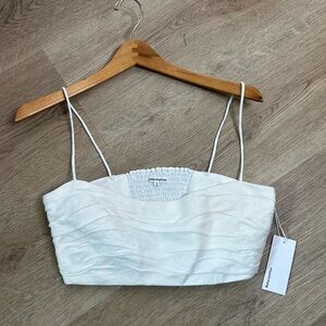 NWT Reformation 100% Linen Smocked Cropped Tank Top Strappy White Size 10